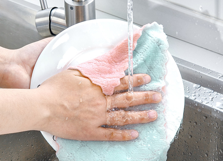 Dish Cloth Double-Sided Two-Color Dish Towel Kitchen Oil-Free Lint-Free Hanging Rag Thickened Scouring Pad Dish Cloth Double-Sided Two-Color Dish Towel Kitchen Oil-Free Lint-Free Hanging Rag Thickened Scouring Pad