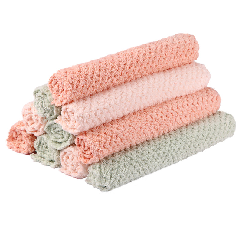 A single set of coral velvet dishcloth kitchen absorbent household not easy to drop hair thickening hand towel 