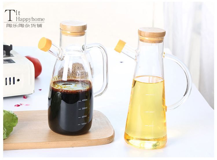 Nordic Style Borosilicate Glass Oiler Kitchen with Scale Seasoning Bottle Soy Sauce Bottle Vinegar Bottle Leak-Proof Oil Dispensing Bottle