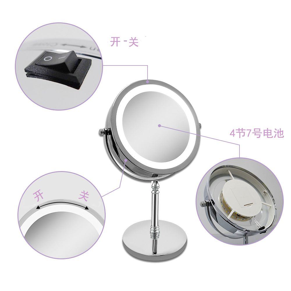Desktop Gift Mirror Led Make-up Mirror Double Mirror 5 Times Magnification Desktop Makeup Mirror with Light 7 Inch LED Dressing Mirror