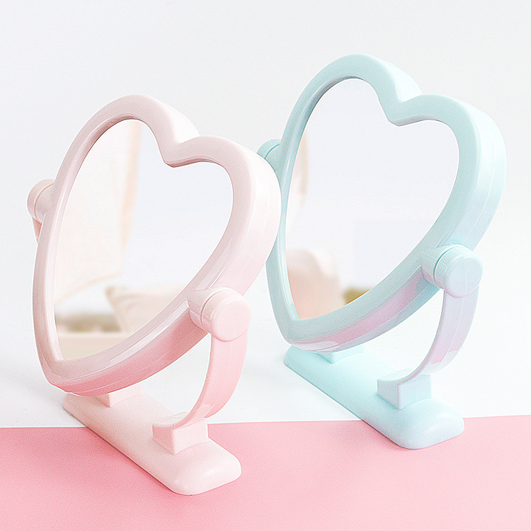 Creative Heart-Shaped Makeup Mirror 360 Degrees Rotating Desktop Mirror Simple Fresh Dressing Mirror Adjustable Portable Table Mirror