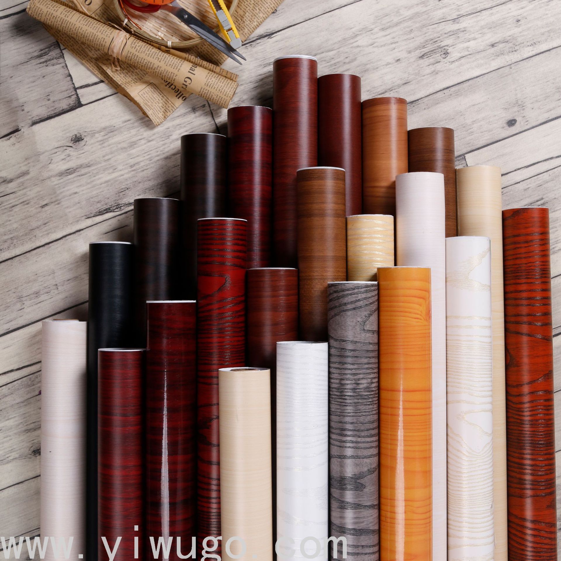 Thickened Wood Grain Sticker Self-Adhesive Wallpaper Waterproof PVC Boeing Film Wardrobe Desktop Furniture Renovation Wallpaper