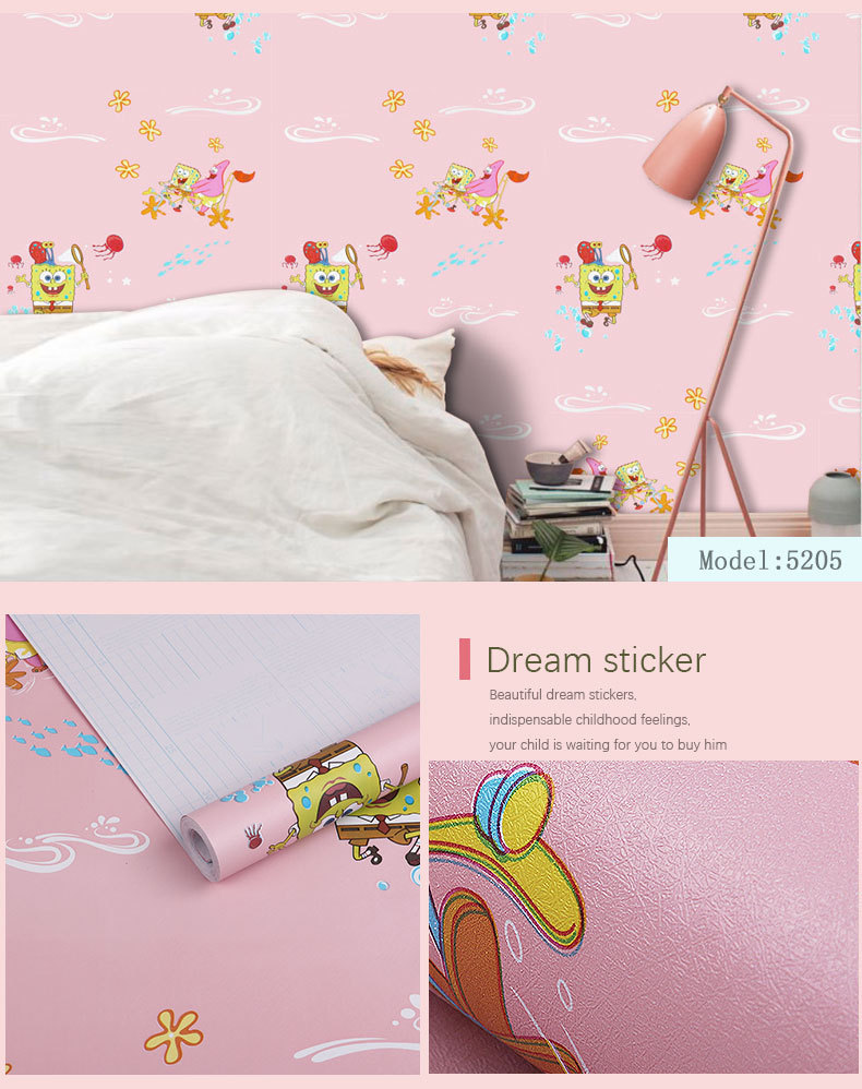 Fudi Wallpaper Thick Self-Adhesive Wallpaper PVC Waterproof Stickers Cartoon Bedroom Background Wall Stickers 10 M