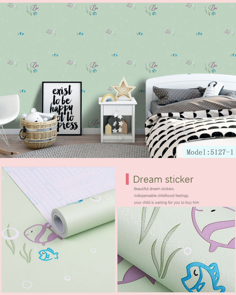 Fudi Wallpaper Thick Self-Adhesive Wallpaper PVC Waterproof Stickers Cartoon Bedroom Background Wall Stickers 10 M