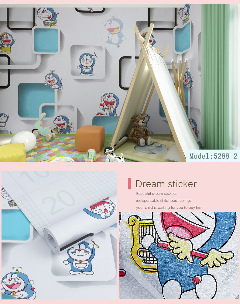 Fudi Wallpaper Thick Self-Adhesive Wallpaper PVC Waterproof Stickers Cartoon Bedroom Background Wall Stickers 10 M