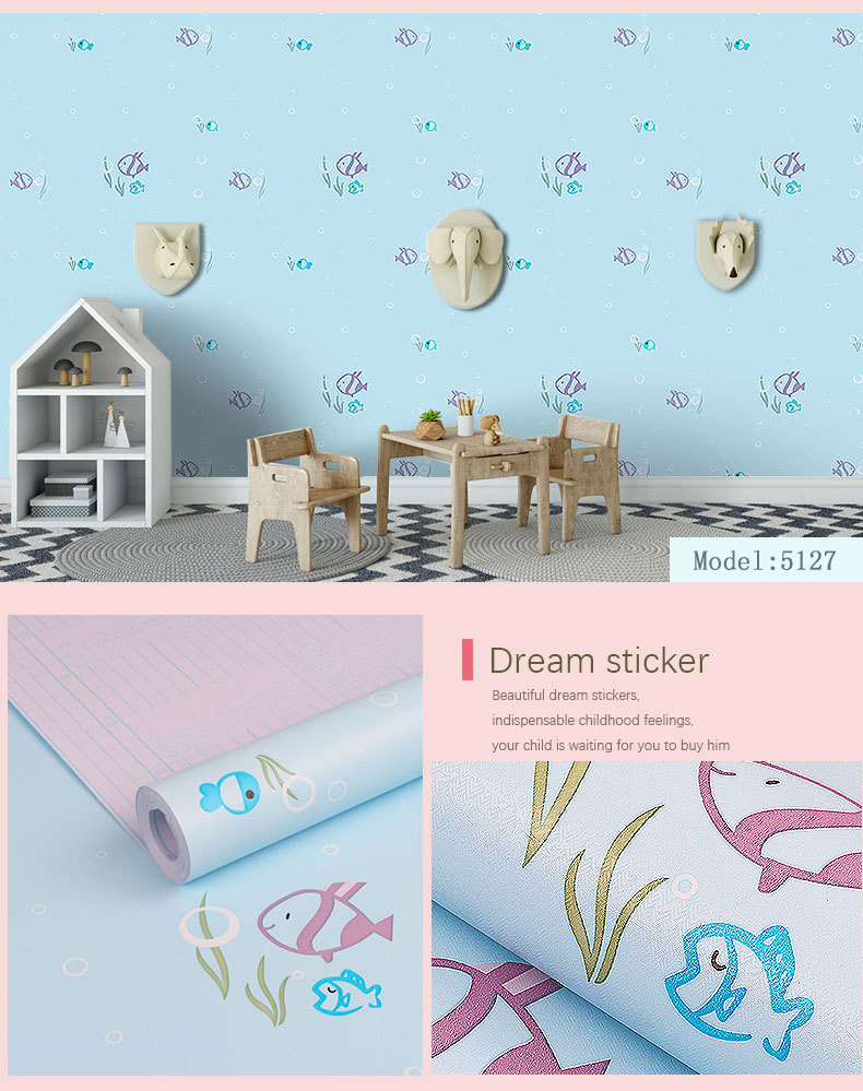 Fudi Wallpaper Thick Self-Adhesive Wallpaper PVC Waterproof Stickers Cartoon Bedroom Background Wall Stickers 10 M