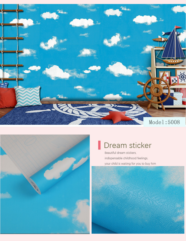 Fudi Wallpaper Thick Self-Adhesive Wallpaper PVC Waterproof Stickers Cartoon Bedroom Background Wall Stickers 10 M