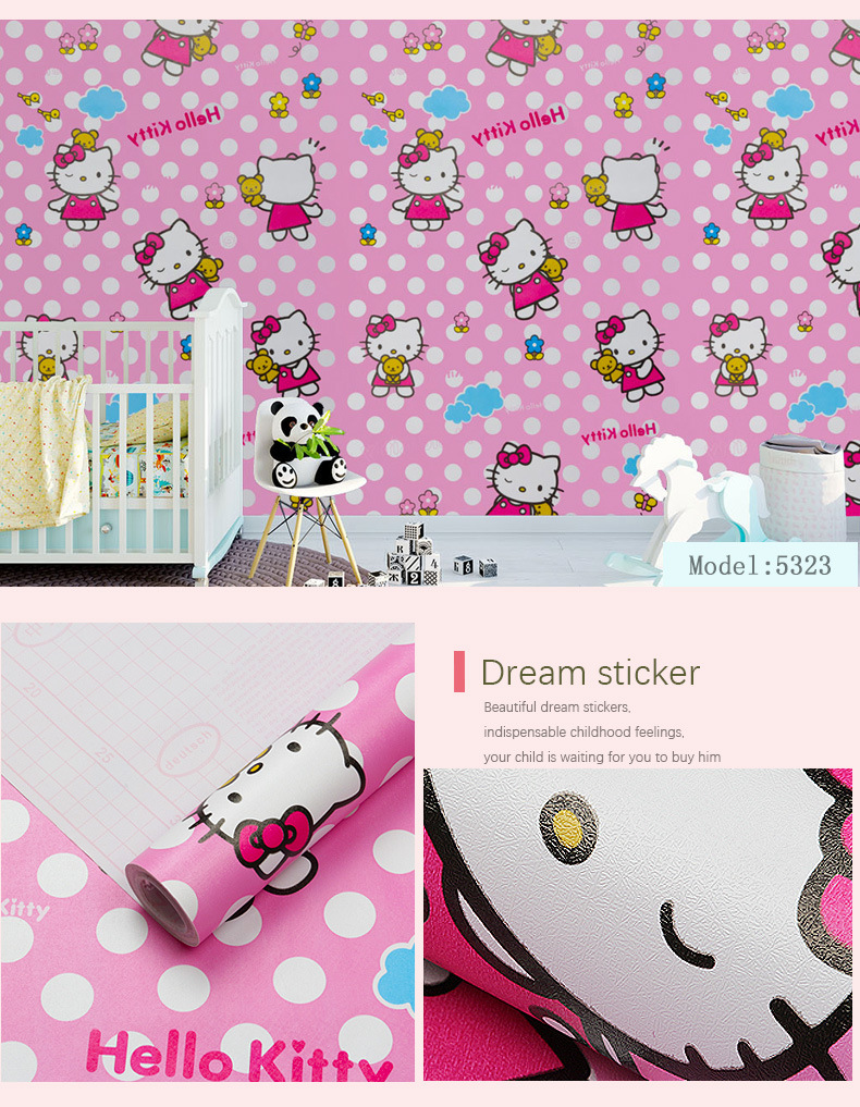 Fudi Wallpaper Thick Self-Adhesive Wallpaper PVC Waterproof Stickers Cartoon Bedroom Background Wall Stickers 10 M