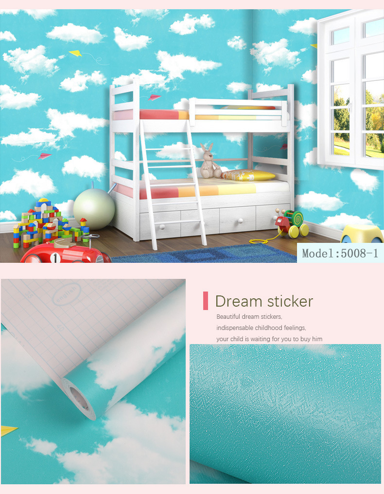 Fudi Wallpaper Thick Self-Adhesive Wallpaper PVC Waterproof Stickers Cartoon Bedroom Background Wall Stickers 10 M