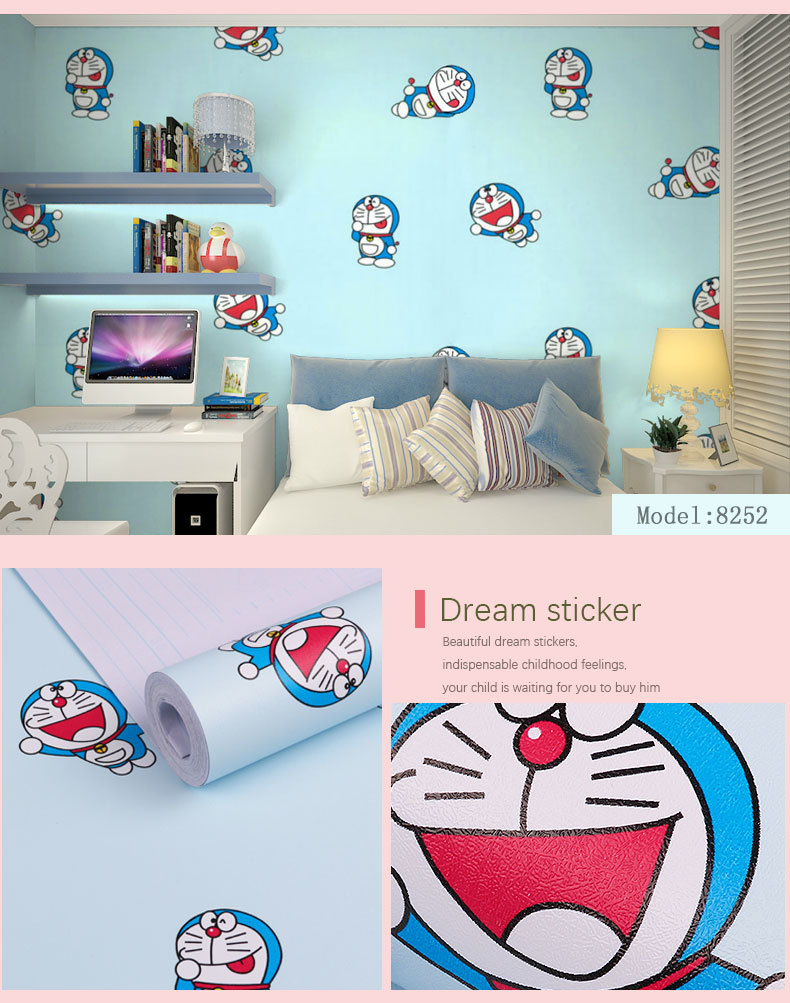 Fudi Wallpaper Thick Self-Adhesive Wallpaper PVC Waterproof Stickers Cartoon Bedroom Background Wall Stickers 10 M