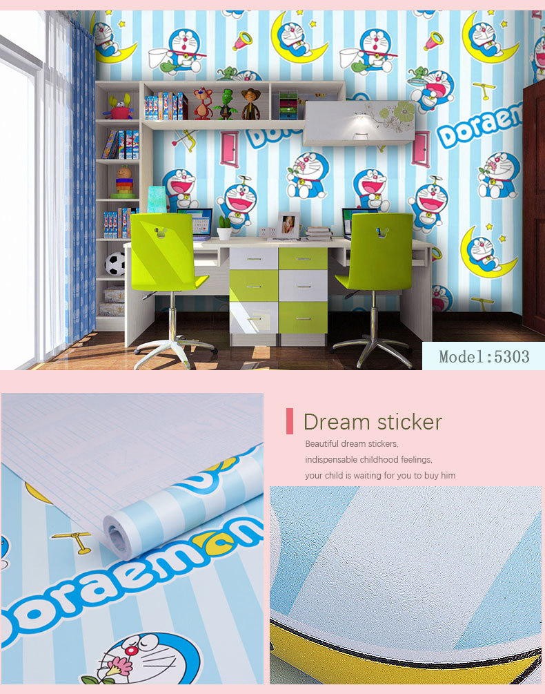 Fudi Wallpaper Thick Self-Adhesive Wallpaper PVC Waterproof Stickers Cartoon Bedroom Background Wall Stickers 10 M
