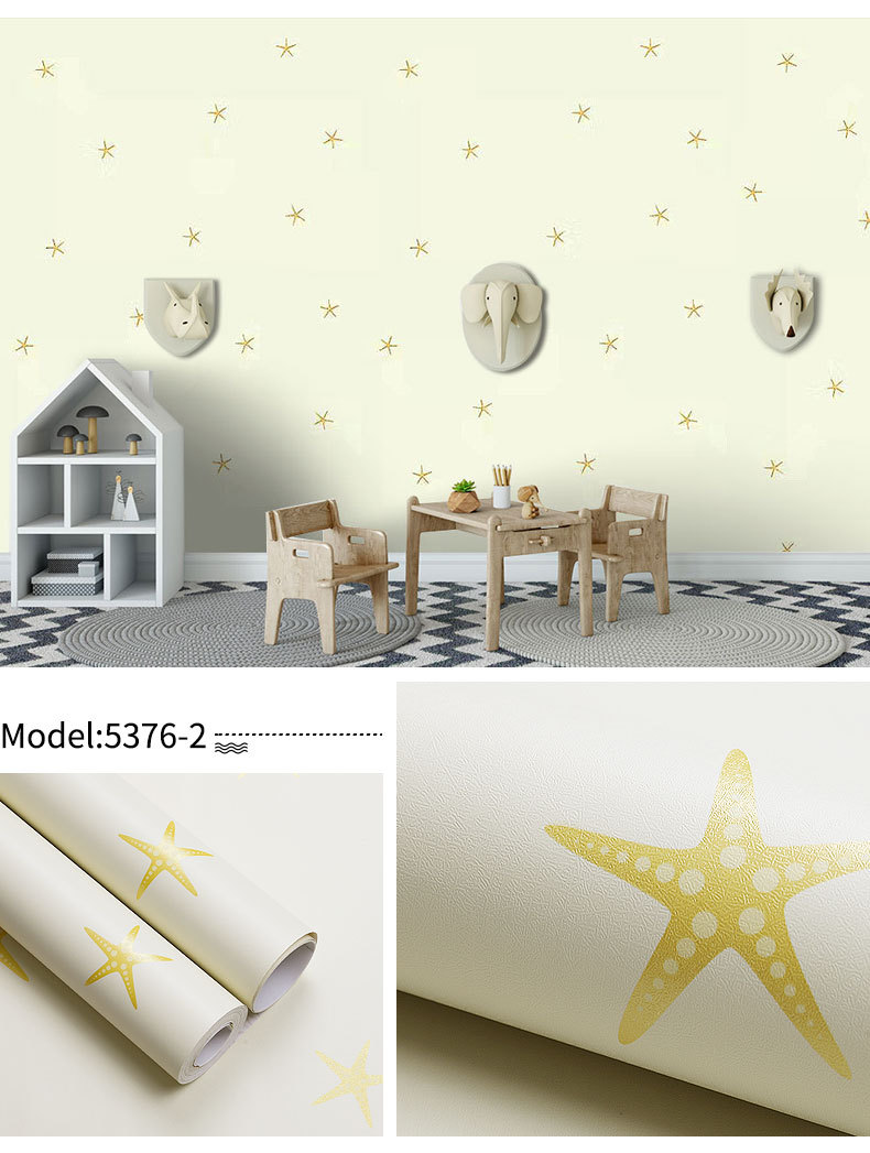 Fudi Wallpaper Thick Self-Adhesive Wallpaper PVC Waterproof Stickers Cartoon Bedroom Background Wall Stickers 10 M