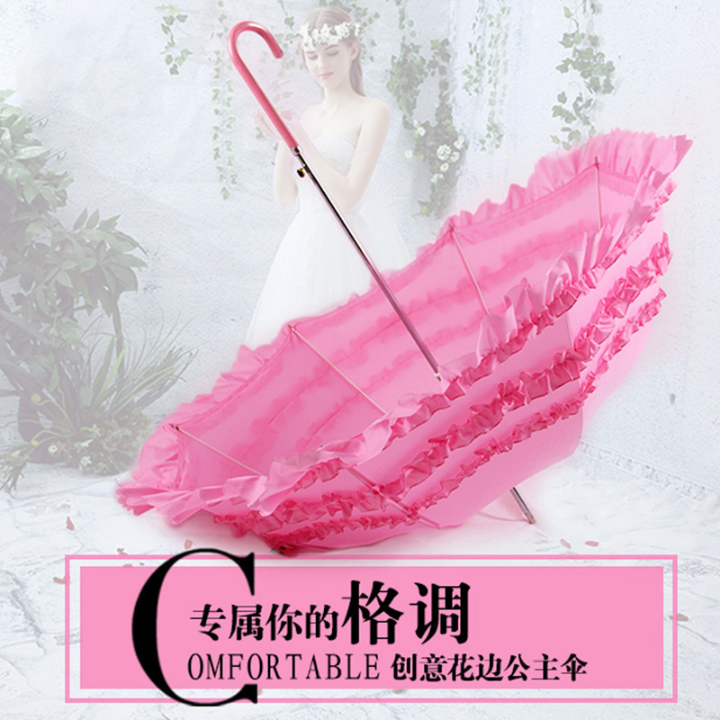  Wedding Rain Umbrella Long Handle Bright Red Bridal Umbrella Cute Lace Princess Lace Umbrella One Product Dropshipping