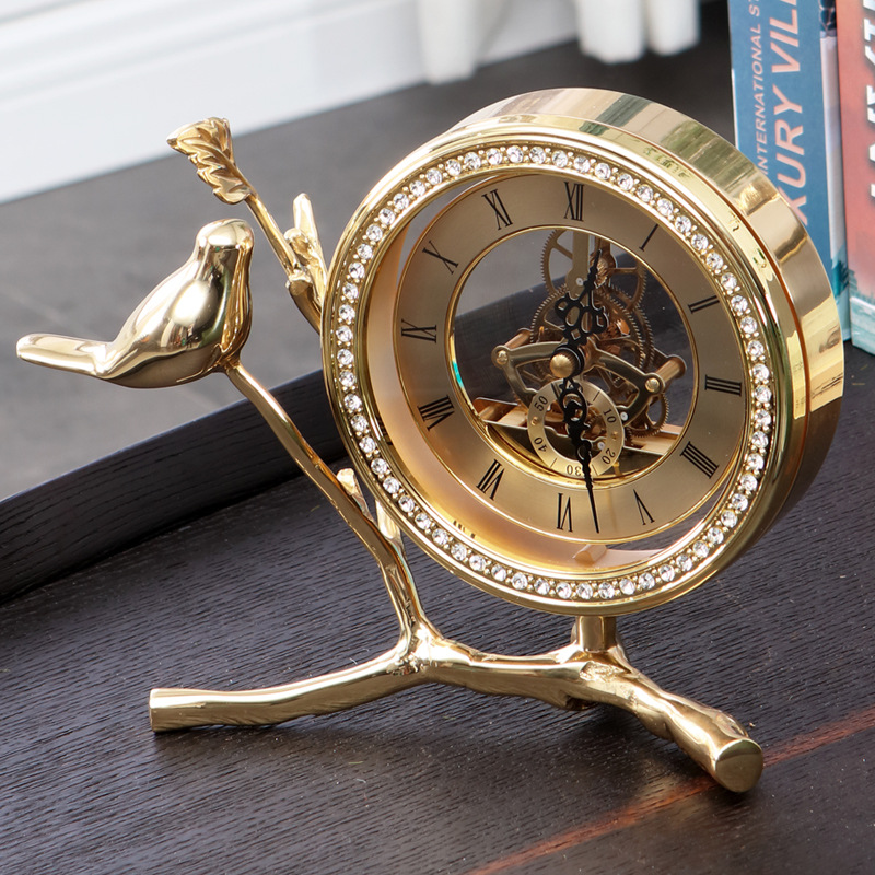 Pure Copper Creative Clocks American Living Room Home Desk Clock Desktop Clock Desktop Decoration European Mute Decorative Clock