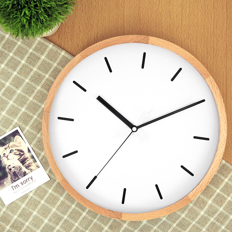 Factory Direct Sales New Wood Grain Wall Clock Beech Fashion Creative Mute Solid Wood Clock Living Room Bedroom round Wall Clocks