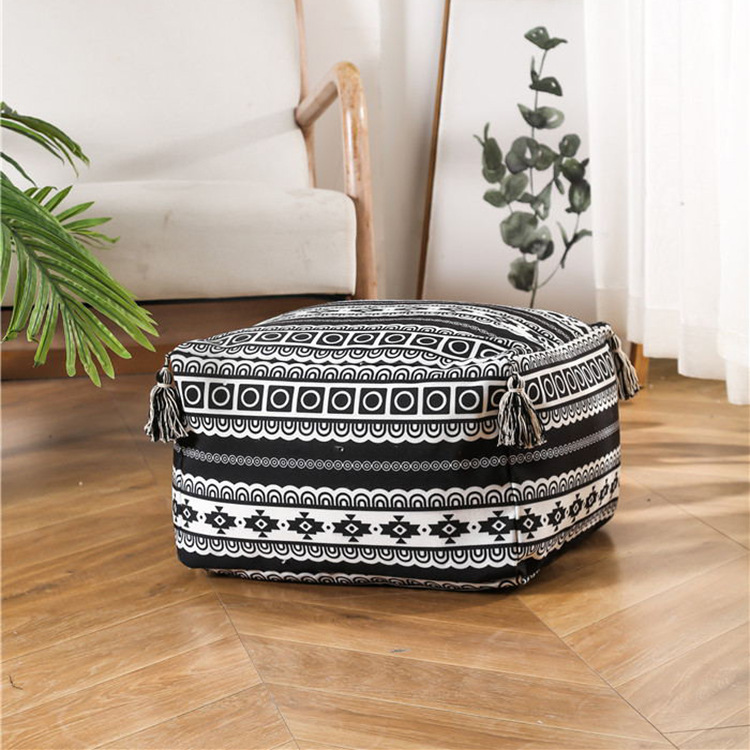 Fabric Home Canvas Printing with Tassel Stool Living Room Simple Tatami Cushion Living Room Shoe Changing Stool Lazy Town
