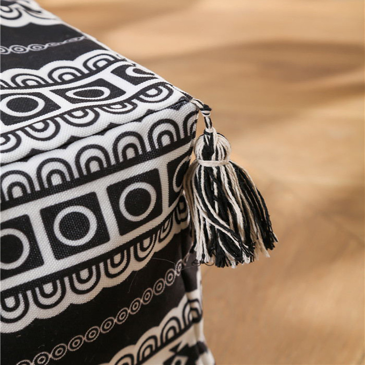 Fabric Home Canvas Printing with Tassel Stool Living Room Simple Tatami Cushion Living Room Shoe Changing Stool Lazy Town