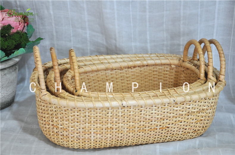 Shangpin rattan pure hand woven high - end customized rattan woven laundry basket kitchen cabinet to receive handicrafts fruit basket