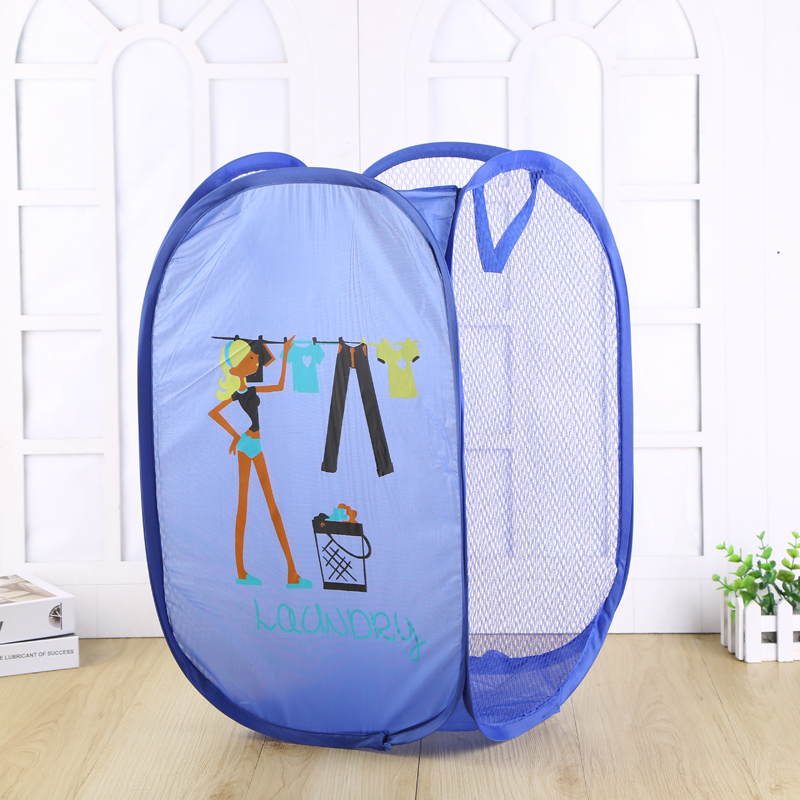 Simple and Foldable Bathroom Storage Net Pocket Storage Basket Baby Dirty Clothes Storage Bag Clothes Blue Dirty Clothes Basket