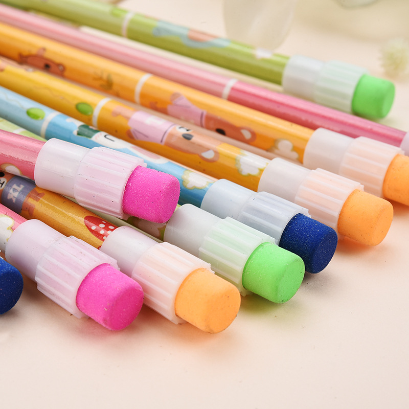 Shunfu Cartoon Four-Color Big Leather Tip Children Student round Brush Pot HB Calligraphy Practice Writing Pencil Pencil Factory