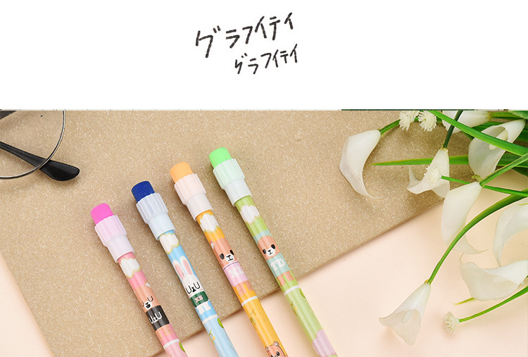Shunfu Cartoon Four-Color Big Leather Tip Children Student round Brush Pot HB Calligraphy Practice Writing Pencil Pencil Factory Shunfu Cartoon Four-Color Big Leather Tip Children Student round Brush Pot HB Calligraphy Practice Writing Pencil Pencil Factory