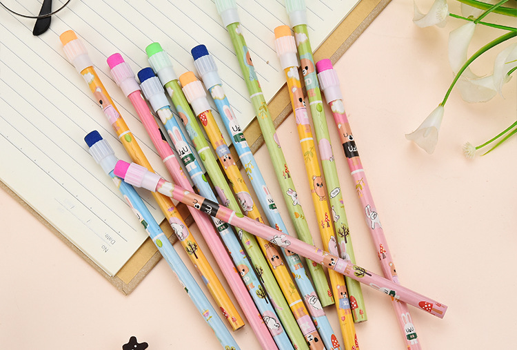 Shunfu Cartoon Four-Color Big Leather Tip Children Student round Brush Pot HB Calligraphy Practice Writing Pencil Pencil Factory Shunfu Cartoon Four-Color Big Leather Tip Children Student round Brush Pot HB Calligraphy Practice Writing Pencil Pencil Factory
