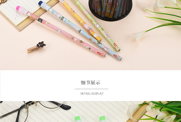 Shunfu Cartoon Four-Color Big Leather Tip Children Student round Brush Pot HB Calligraphy Practice Writing Pencil Pencil Factory Shunfu Cartoon Four-Color Big Leather Tip Children Student round Brush Pot HB Calligraphy Practice Writing Pencil Pencil Factory
