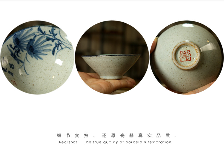 Coarse Pottery Cup Handmade and HandPainted Blue and White Porcelain Calligraphy Teacup Celadon Glaze BambooHat Type Cup Coarse Pottery Cup Handmade and HandPainted Blue and White Porcelain Calligraphy Teacup Celadon Glaze BambooHat Type Cup