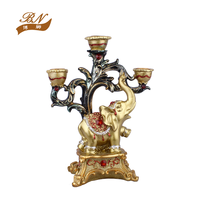 Resin Crafts European Gold Elephant-Type Candlestick Decoration Living Room TV Cabinet Wine Cabinet Creative Home Decorations