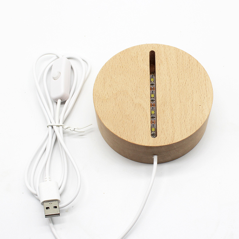 Wooden Atmosphere Led Small Night Lamp Crafts Decoration Base Wood Processing Solid Wood Base 3D Small Night Lamp Customization