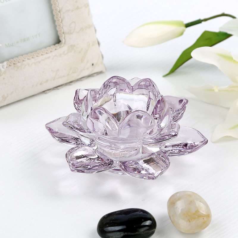 Glass Lotus Candle Holder Home Ornaments Candle Holder Home European Crystal Buddha Worship Buddha Worshiping Lamp Butter Lamp Holder