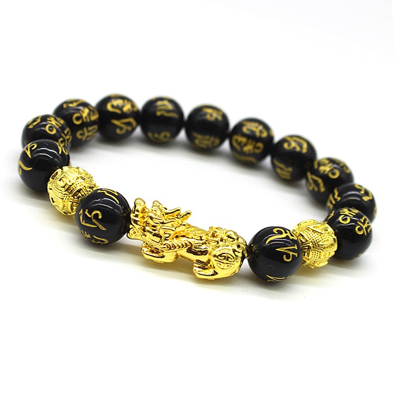 Imitation Obsidian Gilt Pixiu Bracelet Men&#039;s and Women&#039;s SixWord Proverb Buddha Beads Bracelet CrossBorder Sold Jewelry