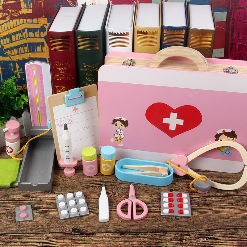 New Wooden Children&#039;s Toy First Aid Kit Simulation Wooden Toy Parent-Child Interaction Medicine Box Doctor Role Play