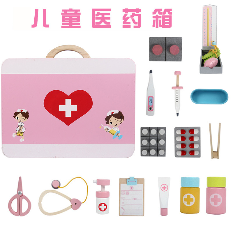 New Wooden Children&#039;s Toy First Aid Kit Simulation Wooden Toy Parent-Child Interaction Medicine Box Doctor Role Play
