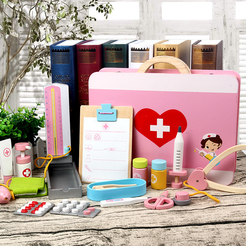 New Wooden Children&#039;s Toy First Aid Kit Simulation Wooden Toy Parent-Child Interaction Medicine Box Doctor Role Play