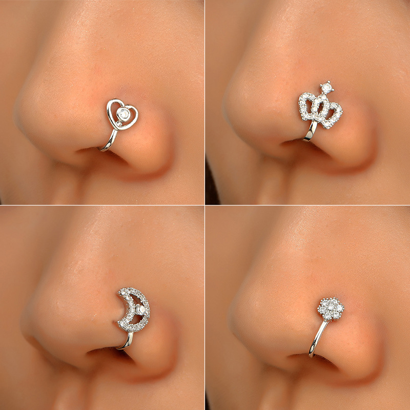 Europe and America Creative Non-Perforated U-Shaped Nasal Splint Copper Inlaid Zircon XINGX Love Crown Nose Ring False Nose Studs Piercing Jewelry