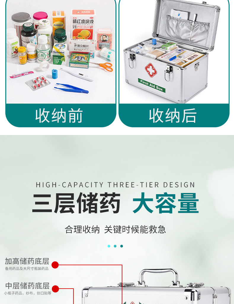 Household Medicine Box Multi-Layer First-Aid Kit Aluminum Alloy Medicine Box Large Size Large Capacity Storage Health Care Family Set Box Household Medicine Box Multi-Layer First-Aid Kit Aluminum Alloy Medicine Box Large Size Large Capacity Storage Health Care Family Set Box