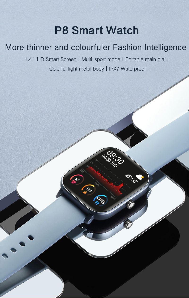 P8 Smart Watch Heart Rate and Blood Pressure Monitoring 14Inch HD Full Touch Screen Multi Movement Bracelet 67waterproof