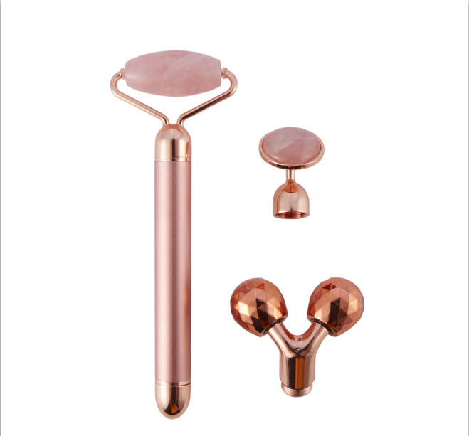 Pink Crystal Jade Gold Stick Electric Three-in-One Roller Jade Beauty Bar Face Slimming Device Replaceable Plug Beauty Massage Stick Pink Crystal Jade Gold Stick Electric Three-in-One Roller Jade Beauty Bar Face Slimming Device Replaceable Plug Beauty Massage Stick
