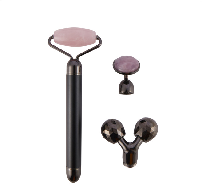 Pink Crystal Jade Gold Stick Electric Three-in-One Roller Jade Beauty Bar Face Slimming Device Replaceable Plug Beauty Massage Stick Pink Crystal Jade Gold Stick Electric Three-in-One Roller Jade Beauty Bar Face Slimming Device Replaceable Plug Beauty Massage Stick