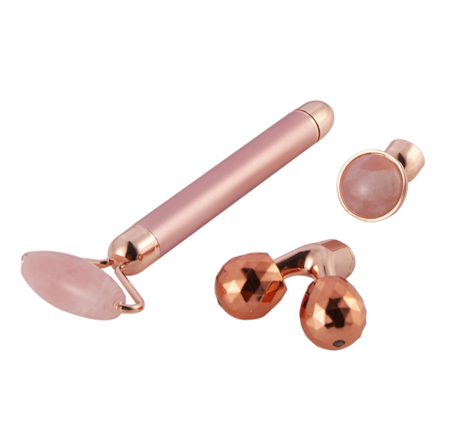 Pink Crystal Jade Gold Stick Electric Three-in-One Roller Jade Beauty Bar Face Slimming Device Replaceable Plug Beauty Massage Stick Pink Crystal Jade Gold Stick Electric Three-in-One Roller Jade Beauty Bar Face Slimming Device Replaceable Plug Beauty Massage Stick