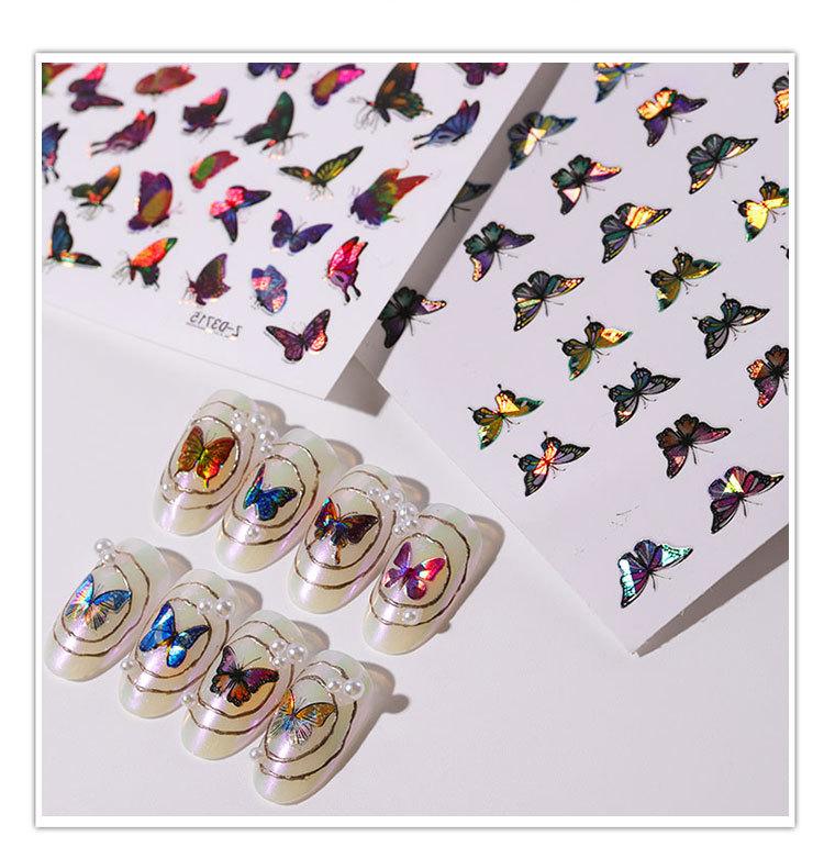Cross-Border Hot-Selling Manicure Simulation Laser Butterfly Sticker Ins Wind 3D Waterproof Cute Butterfly Nail Sticker