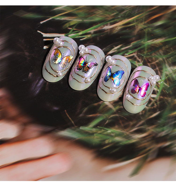 Cross-Border Hot-Selling Manicure Simulation Laser Butterfly Sticker Ins Wind 3D Waterproof Cute Butterfly Nail Sticker