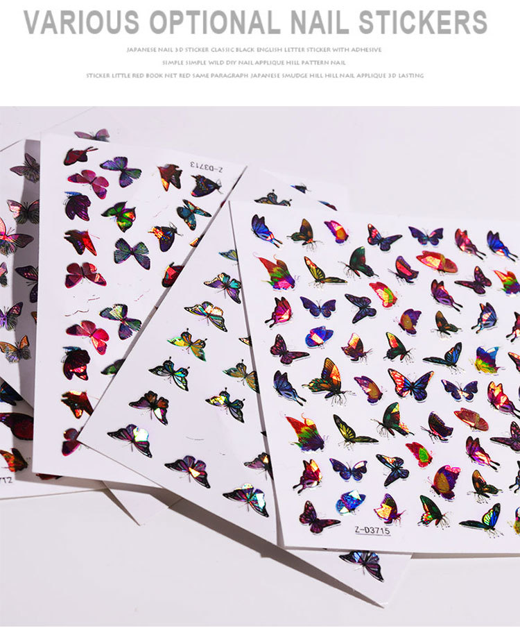 Cross-Border Hot-Selling Manicure Simulation Laser Butterfly Sticker Ins Wind 3D Waterproof Cute Butterfly Nail Sticker