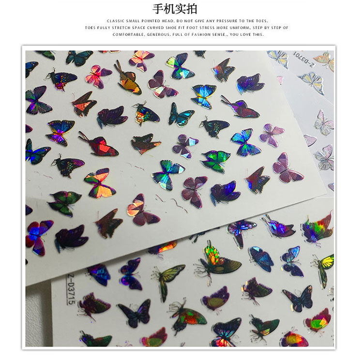 Cross-Border Hot-Selling Manicure Simulation Laser Butterfly Sticker Ins Wind 3D Waterproof Cute Butterfly Nail Sticker