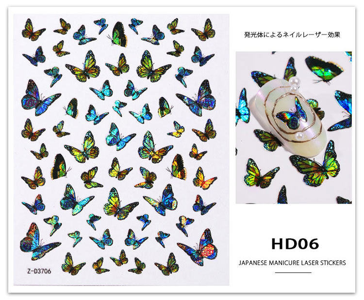 Cross-Border Hot-Selling Manicure Simulation Laser Butterfly Sticker Ins Wind 3D Waterproof Cute Butterfly Nail Sticker