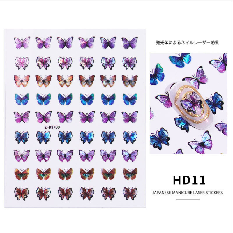 Cross-Border Hot-Selling Manicure Simulation Laser Butterfly Sticker Ins Wind 3D Waterproof Cute Butterfly Nail Sticker