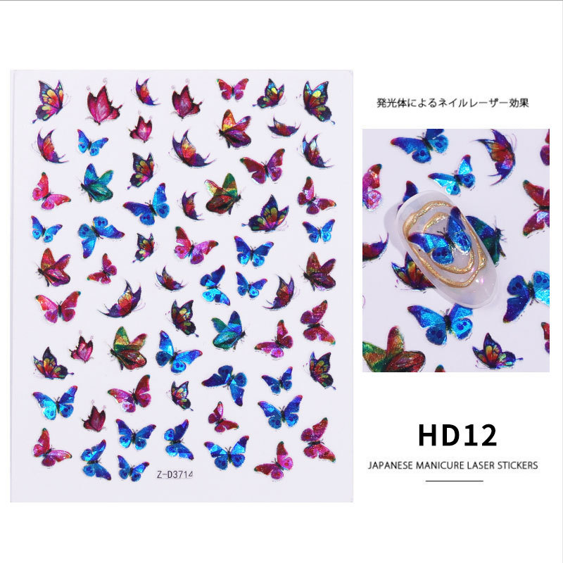 Cross-Border Hot-Selling Manicure Simulation Laser Butterfly Sticker Ins Wind 3D Waterproof Cute Butterfly Nail Sticker