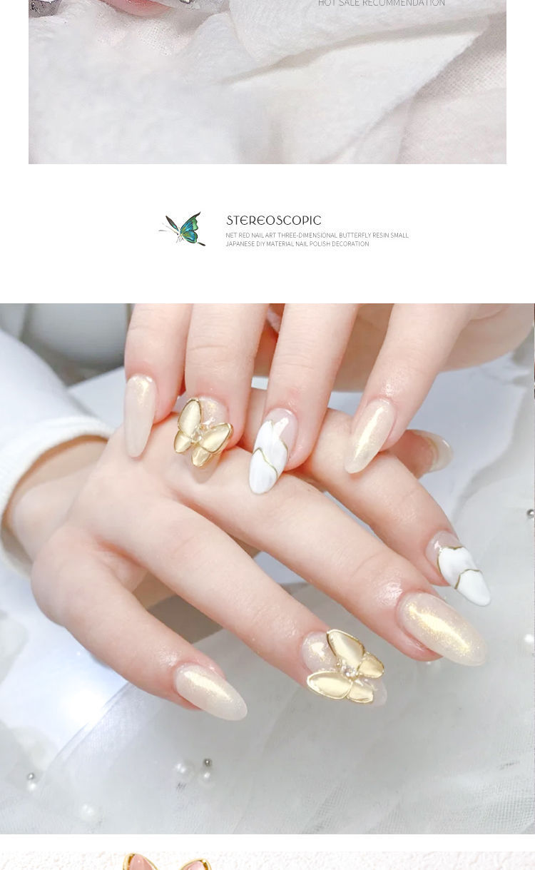 Japanese Style Three-Dimensional Manicure Xiaohongshu Butterfly Ornament High-Profile Figure Ins Fairy Style Nail Sticker Pearl Decorative Diamond