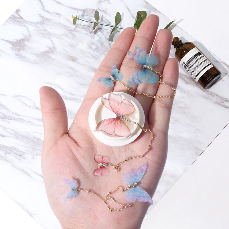 Japanese Style Three-Dimensional Manicure Xiaohongshu Butterfly Ornament High-Profile Figure Ins Fairy Style Nail Sticker Pearl Decorative Diamond